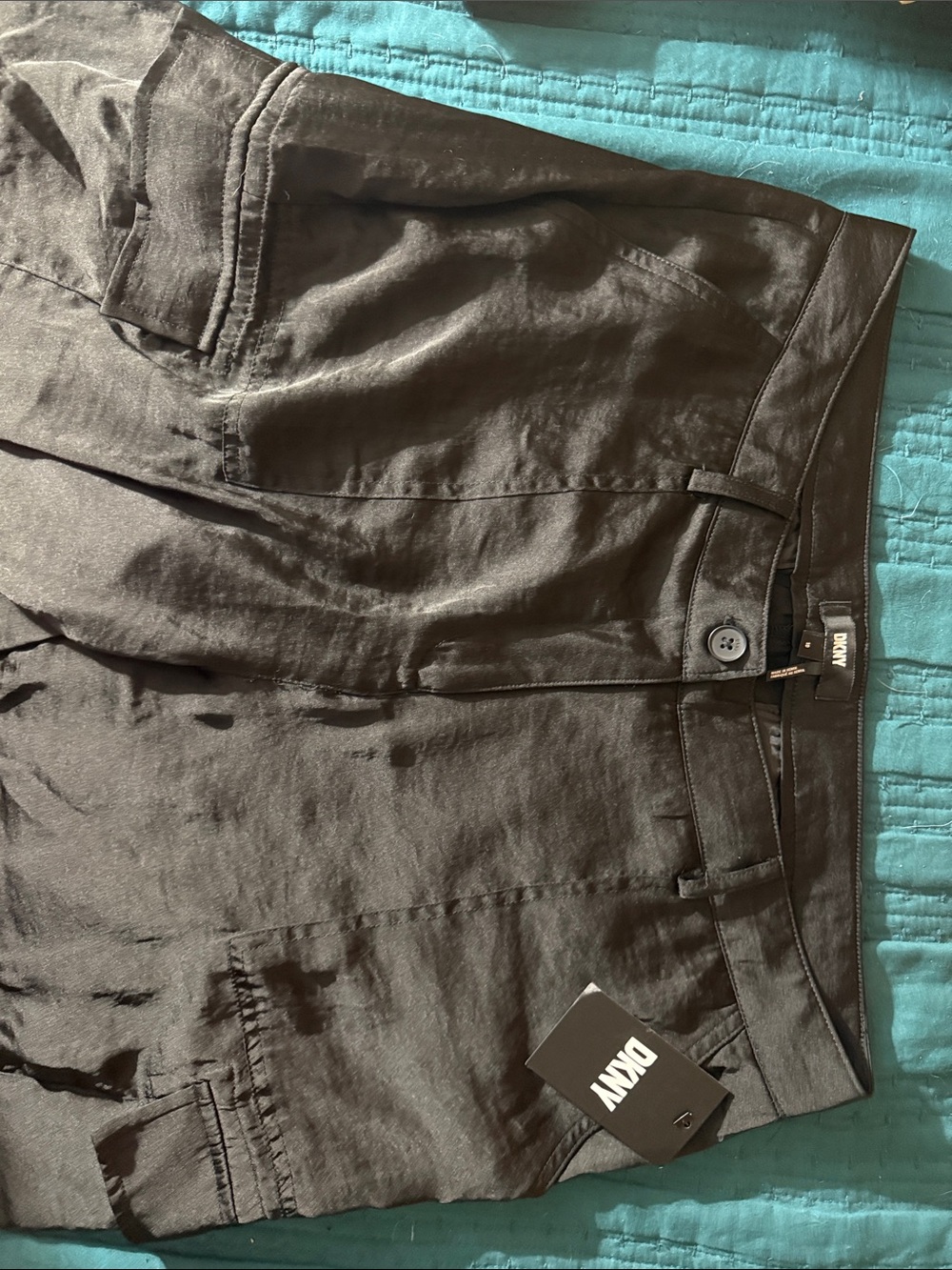 DKNY Women’s Black Silk Drawstring Hem Cargo Pants Size